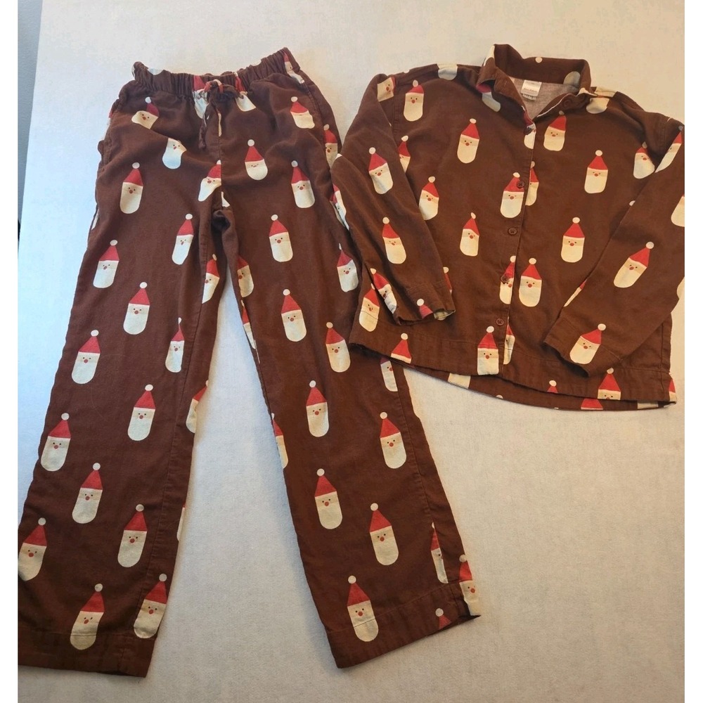 Hanna Andersson Flannel Christmas Pajamas Brown Scandi Santa Womens XXS